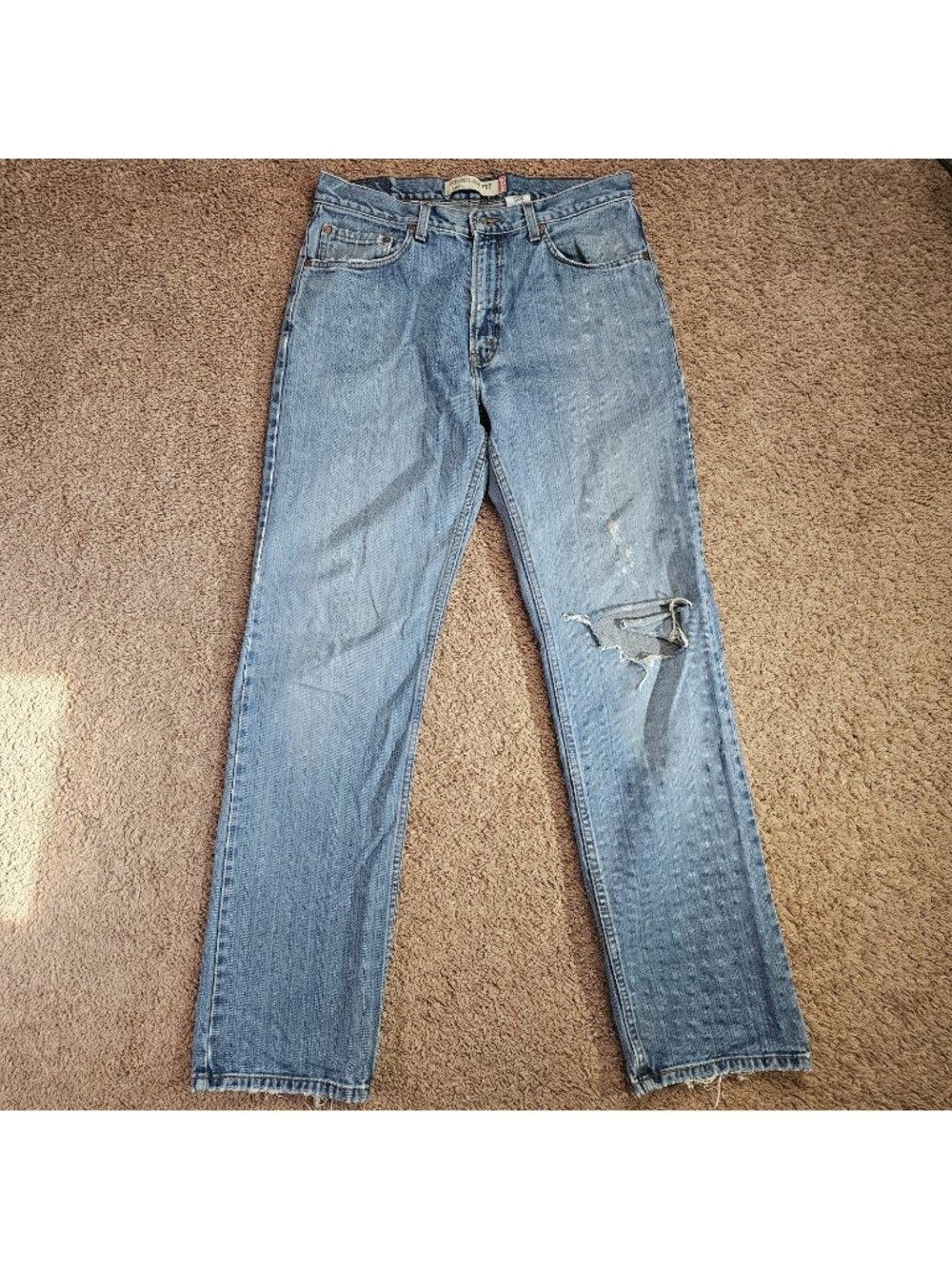 Levis 505 Regular Fit Jeans Mens Act 33x33 Straight Distressed Denim Streetwear